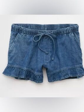 American Eagle Outfitters Denim Drawstring Ruffle Shorts - Indigo Blue NWOT